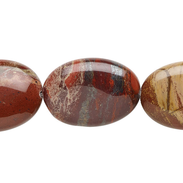 Rainbow brecciated jasper 1pkg1, flat oval bead natural 15.5-16 inch 25x18mm image number 0