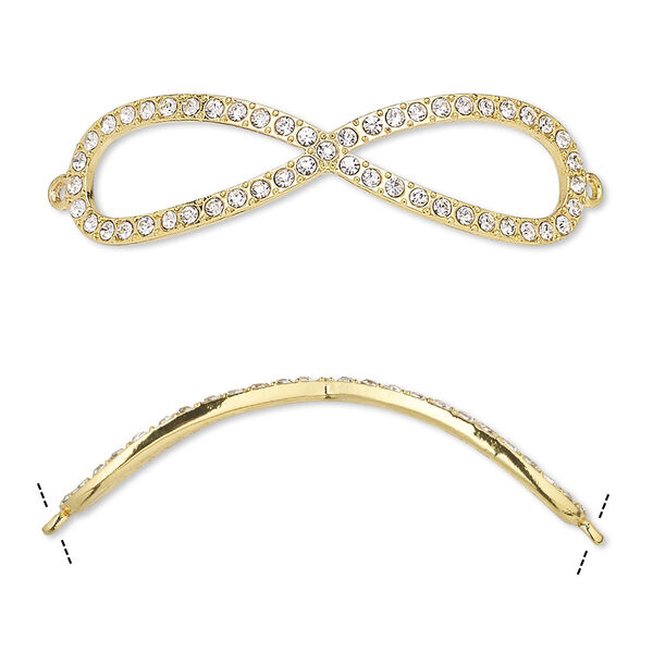Focal, glass rhinestone and gold-finished "pewter" (zinc-based alloy), clear, 2-3/4 x 3/4 inch curved infinity. Sold individually. image number 0