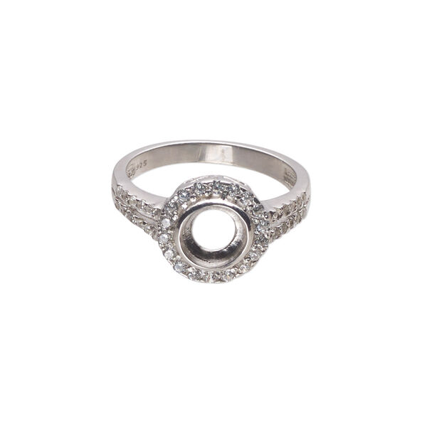 Ring, Almost Instant Jewelry®, cubic zirconia and rhodium-plated sterling silver, clear, 11mm wide with open back and SS29 or 6mm glue-in setting, size 7. Sold individually. image number 0