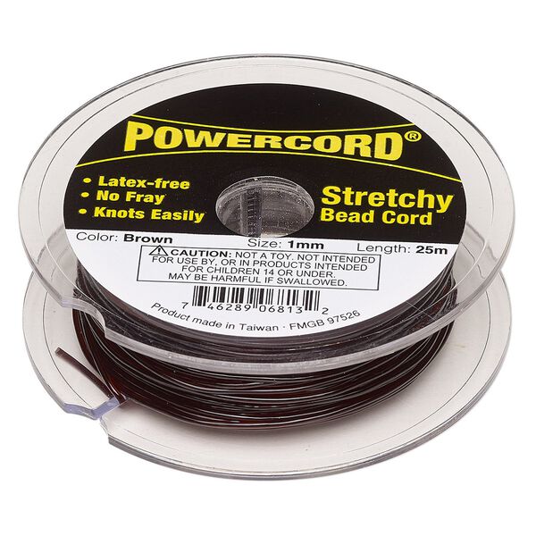 Cord, Powercord®, elastic, brown, 1mm, 14-pound test. Sold per 25-meter spool. image number 0