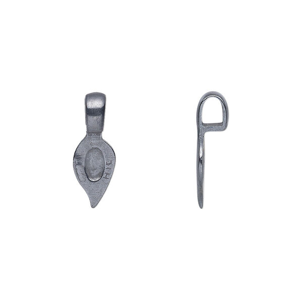 Bail, JBB Findings, glue-on, gunmetal-plated brass, 17x6mm with 11x6mm leaf flat base. Sold per pkg of 2. image number 0