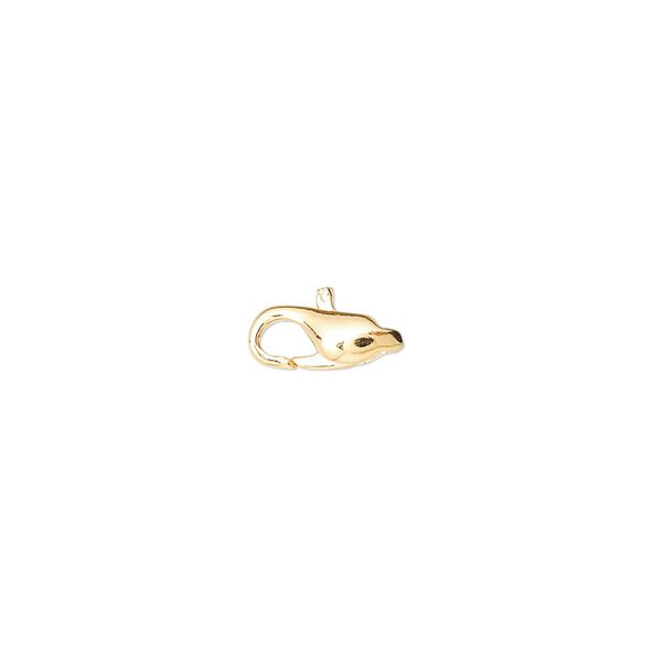 Clasp, lobster claw, gold-plated brass, 9x4mm. Sold per pkg of 100. image number 0