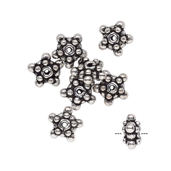 Bead, antique silver-plated copper, 9x5mm fancy star. Sold per pkg of 8. image number 0