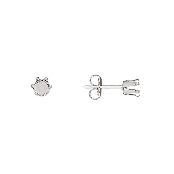 Earstud 1pkg4 Snap-Tite® sterling silver, 4mm round 6-prong setting / earnuts, 2 pair image number 0