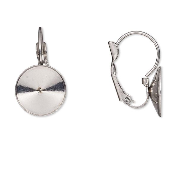 Ear wire leverback 1pkg4 Almost instant jewelry®, 21mm / 12mm rivoli glue-in setting, stainless steel 2 pair image number 0