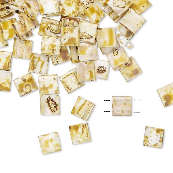 Seed bead, TILA®, glass, pkg/40g, 5mm full tila square, opaque Picasso antique white, (TL-4512). image number 0
