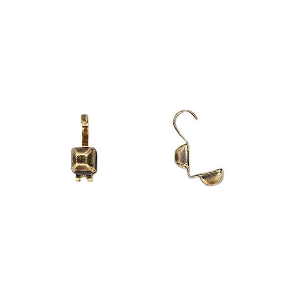 Bead tip, Hot Tips®, antique gold-plated brass, 7x5mm faceted square. Sold per pkg of 100. image number 0