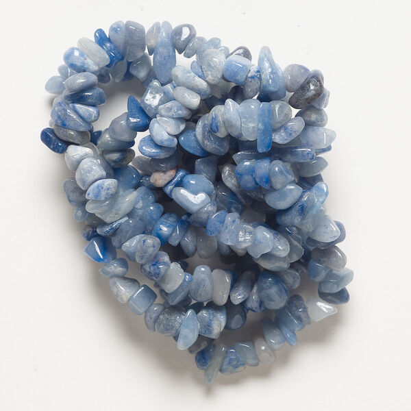 Bead, blue aventurine (natural), light to dark, small to large tumbled chip, C grade, Mohs hardness 3. Sold per 28-inch strand. image number 0