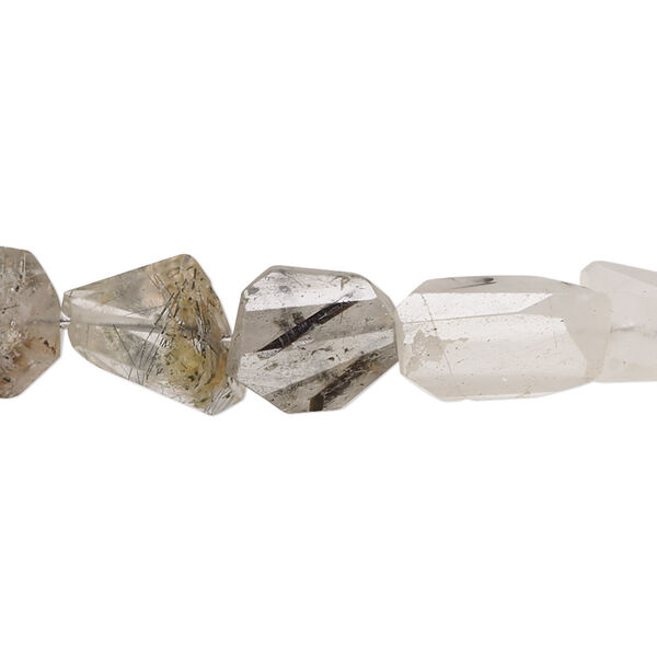 Tourmalinated quartz 1pkg1, hand-cut faceted nugget bead natural 8 inch small image number 0