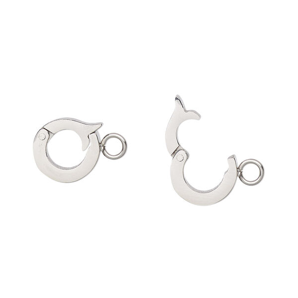 Bail, stainless steel, 10mm round with snap lock and loop, 5mm grip length. Sold individually. image number 0