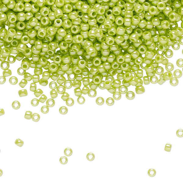 Seed bead, TOHO BEADS®, glass, pkg/7.5g, #11 round, opaque luster sour apple (TR-11-131). image number 0