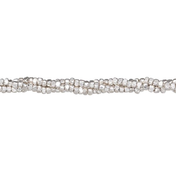 Bead, Hill Tribes, sterling silver, 2mm nugget. Sold per 8-inch strand, approximately 130-170 beads. image number 0