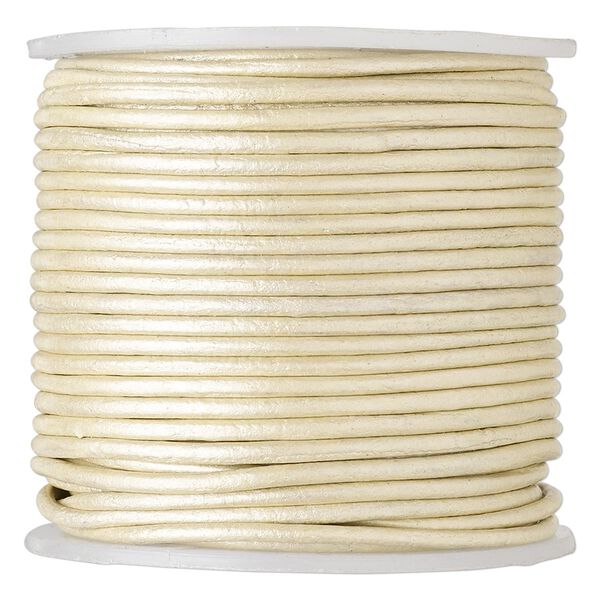 Cord, leather (coated), metallic beige, 1.4-1.6mm round. Sold per 25-yard spool. image number 0