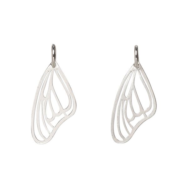 Charm, imitation rhodium-finished brass and steel, 20x10mm 2-sided butterfly wing with cutouts and jump ring. Sold per pkg of 8. image number 0