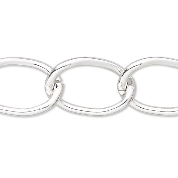 Chain, anodized aluminum, silver, 15mm curb. Sold per pkg of 5 feet. image number 0