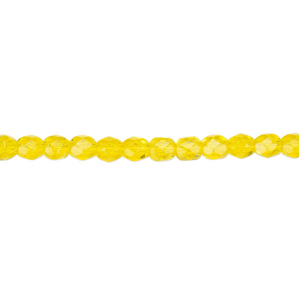 Bead, Czech fire-polished glass, transparent yellow, 4mm faceted round. Sold per 15-1/2" to 16" strand, approximately 100 beads. image number 0