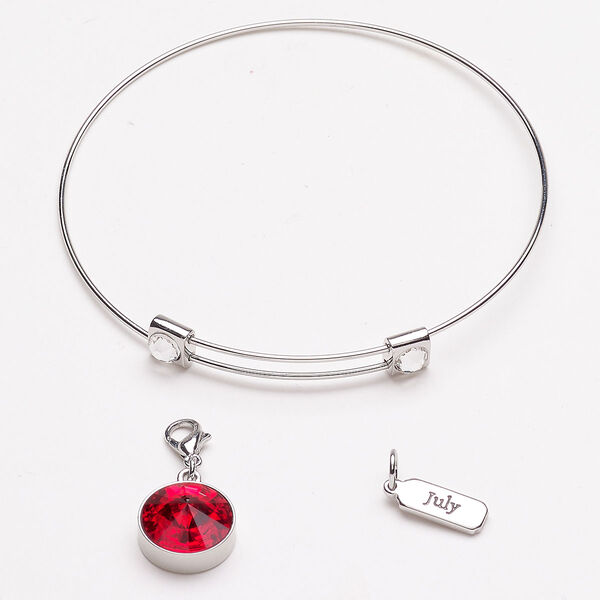 Bracelet and charm "pewter" zinc-based alloy steel 3pk 8-inch bangle, silver finish ruby image number 0