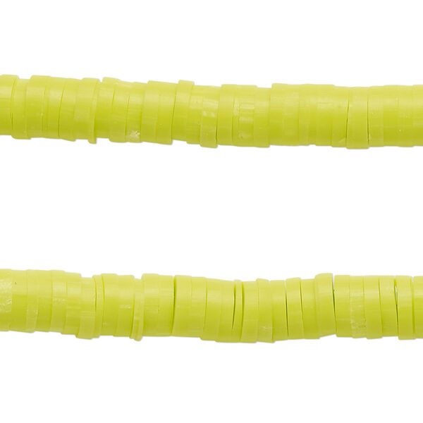 Bead, polymer clay, opaque lime green, 6x1.5mm heishi. Sold per pkg of (2) 15-1/2 to 16-inch strands. image number 0