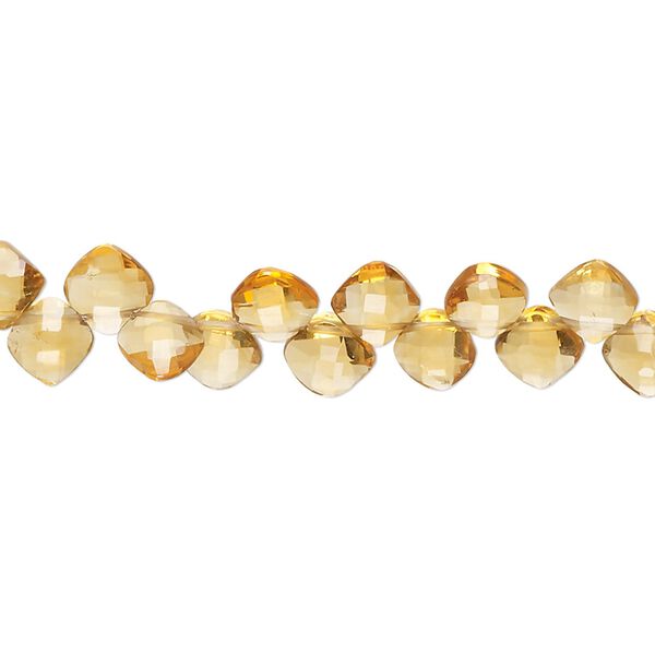 Citrine 1pkg1, hand-cut top-drilled checkerboard-faceted puffed diamond bead 8 inch 6x5mm-6x6mm image number 0
