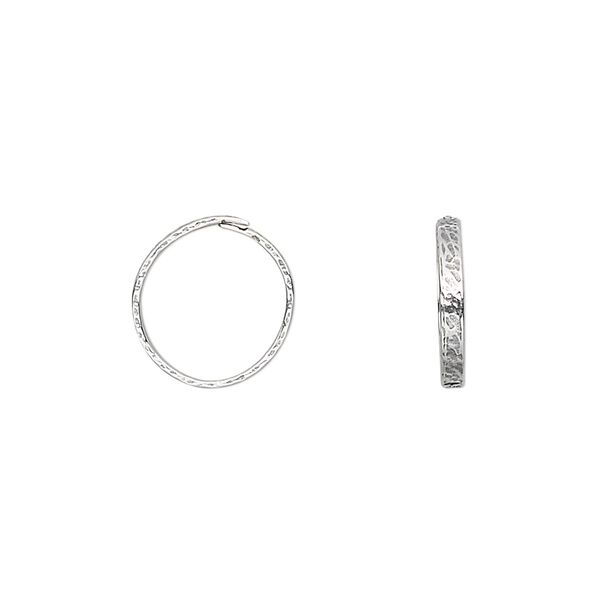 Loop Lock™, sterling silver, 12mm hammered round. Sold per pkg of 2. image number 0