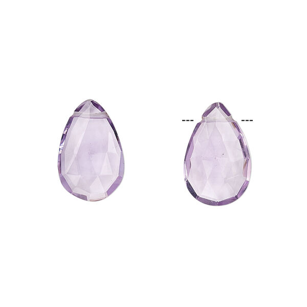 Lavender amethyst 1pkg2, hand-cut top-drilled faceted puffed teardrop bead natural 15x10mm image number 0