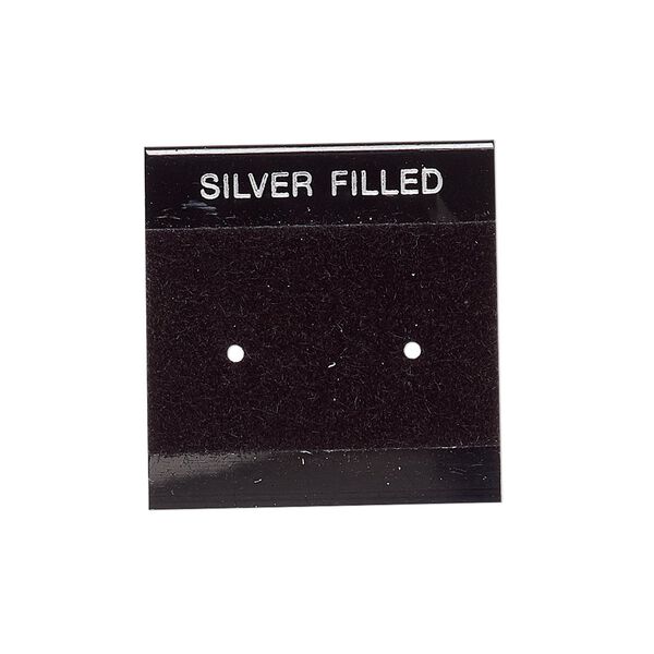 Earring card, flocked plastic, black and silver, 1x1-inch square with "SILVER FILLED." Sold per pkg of 25. image number 0