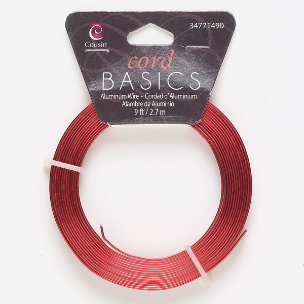 Wire, aluminum, red, 5mm flat, 20-gauge. Sold per 9-foot spool. image number 0