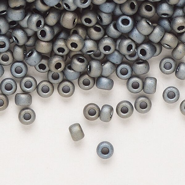 Seed bead, Miyuki, glass, pkg/50g, #8 rocaille, opaque matte metallic silver grey, (RR-2002). image number 0