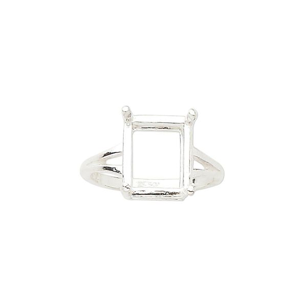 Ring, Sure-Set™, sterling silver, 12x10mm 4-prong emerald-cut basket setting, size 7. Sold individually. image number 0