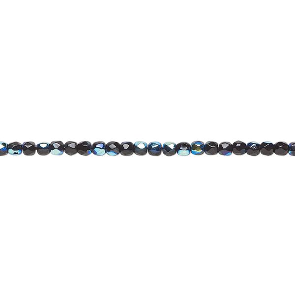 Bead, Czech fire-polished glass, opaque jet AB, 2mm faceted round. Sold per 8-inch strand, approximately 95-100 beads. image number 0