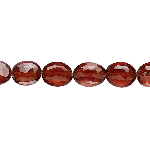Hessonite garnet 1pkg1, hand-cut faceted puffed oval bead natural 8 inch 9x7mm image number 0