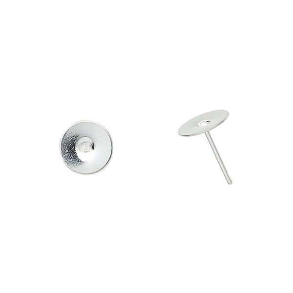 Earstud 1pkg100 silver-plated, 8mm flat pad, brass / steel 50 pair image number 0