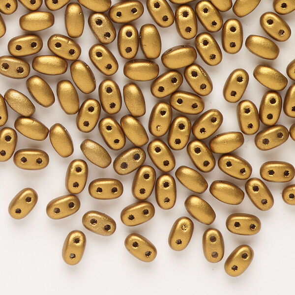 Seed bead, Preciosa Twin™ Pressed Twin Czech glass, pkg/200, 5x2.5mm oval, opaque bronze, (15295). image number 0
