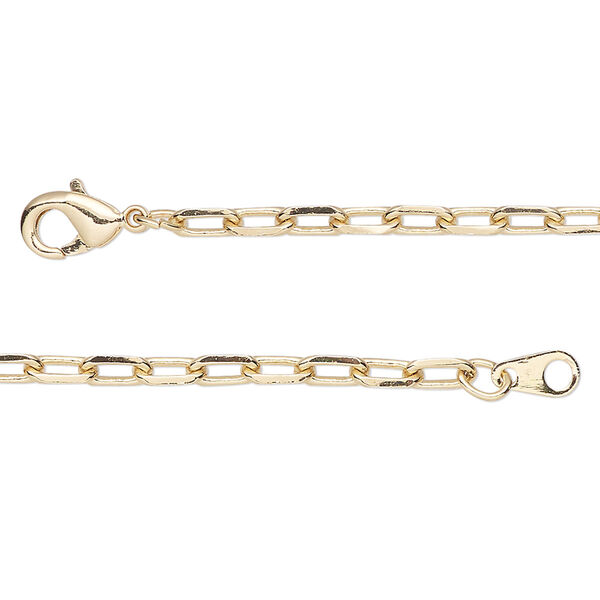 Chain, gold-finished brass, 3mm paperclip, 24 inches with lobster claw clasp. Sold individually. image number 0