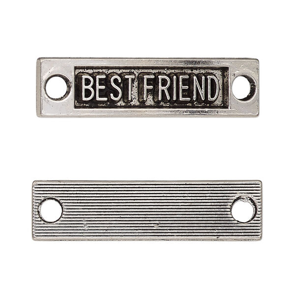 Link, antique silver-finished "pewter" (zinc-based alloy), 34x9mm single-sided curved flat rectangle with "BEST FRIEND." Sold per pkg of 2. image number 0