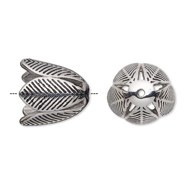 Cone, enamel and stainless steel, black, 16x15mm leaves, 11.5mm inside diameter. Sold individually. image number 0