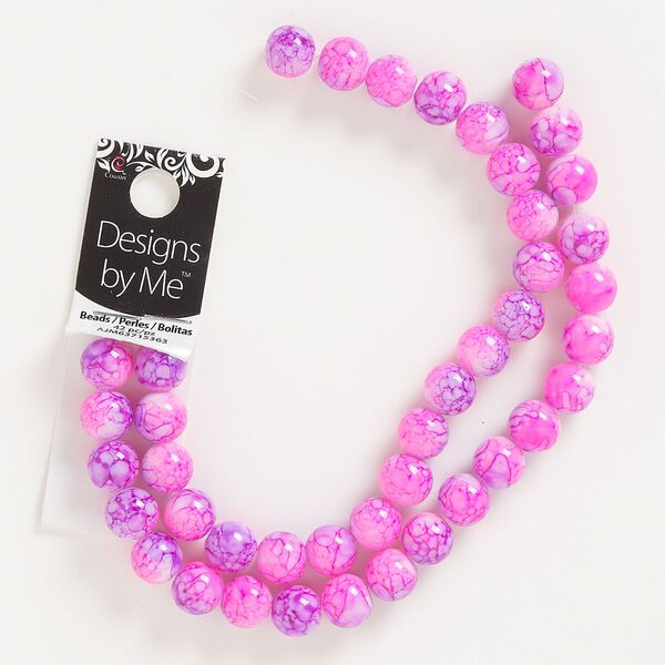 Bead, glass, opaque pink / purple / white, 10mm round. Sold per pkg of 42. image number 0