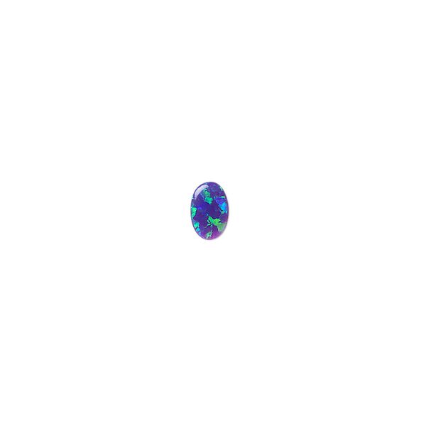 Cabochon, "opal" (silica and epoxy) (man-made), dark blue, 6x4mm calibrated oval. Sold per pkg of 2. image number 0