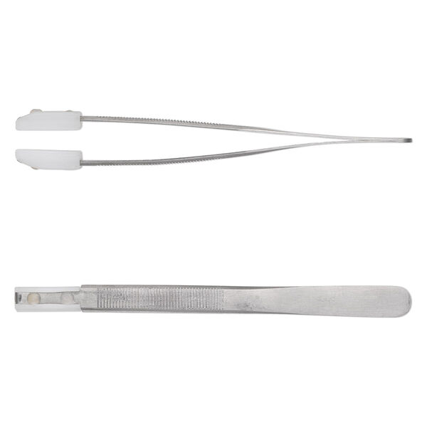 Tweezers, stainless steel and nylon, white, 5-1/4 inches with 3/4x1/4 inch tips for straightening wire. Sold individually. image number 0