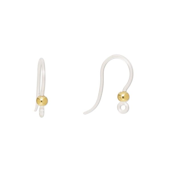Ear wire fishhook 1pkg10, 17mm / 3mm ball / closed loop, 20 gauge acrylic / stainless steel clear and gold 5 pair image number 0