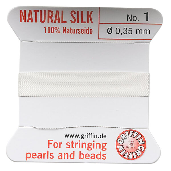 Thread, Griffin, silk, white, size #1. Sold per 2-meter card (approximately 78 inches). image number 0