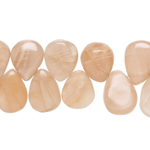 Peach moonstone 1pkg1, hand-cut top-drilled puffed teardrop bead natural 7 inch 11x9mm-16x11mm image number 0