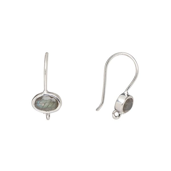 Ear wire fishhook 1pkg2 sterling silver / labradorite (natural), 15.5mm / 7.5x5.5mm oval / hand-cut / closed loop, 22 gauge 1 pair image number 0