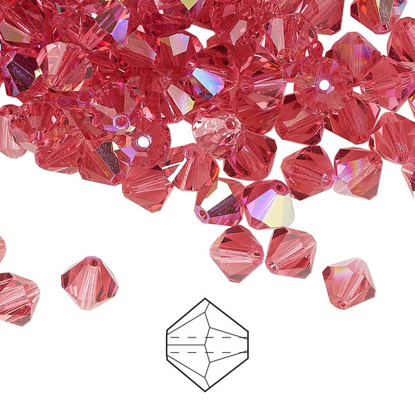 Bead 24pk Indian pink AB, Preciosa Czech crystal 6mm bicone image number 0