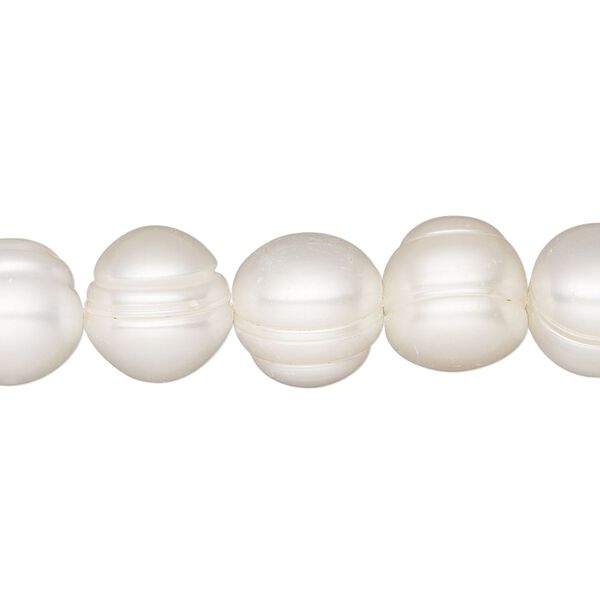 Pearl, cultured freshwater (bleached), white, 9-10mm semi-round, C grade. Sold per 15-inch strand. image number 0