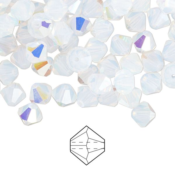 Bead 288pk white opal AB, Preciosa Czech crystal 6mm bicone image number 0