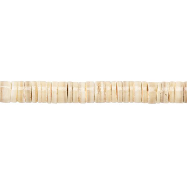 Bead, melon shell (natural), 4-5mm hand-cut heishi, Mohs hardness 3-1/2. Sold per 24-inch strand. image number 0