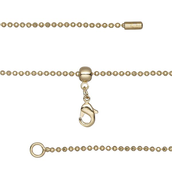 Chain, silicone and gold-finished brass, 1.3mm faceted ball, adjustable from 16 to 23-1/2 inches with lobster claw clasp and adjustable slider bead. Sold individually. image number 0
