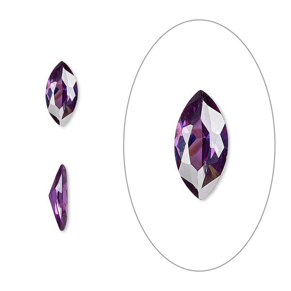 Gem, cubic zirconia, amethyst purple, 10x5mm faceted marquise, Mohs hardness 8-1/2. Sold individually. image number 0