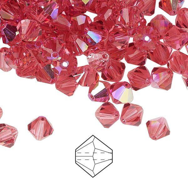 Bead 288pk Indian pink AB, Preciosa Czech crystal 6mm bicone image number 0